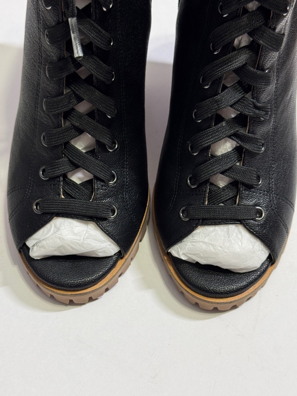 Linea Paolo SASHA | Women's High Wedge Peep Toe Transitional Bootie Black Sz. 8M - Picture 3 of 10
